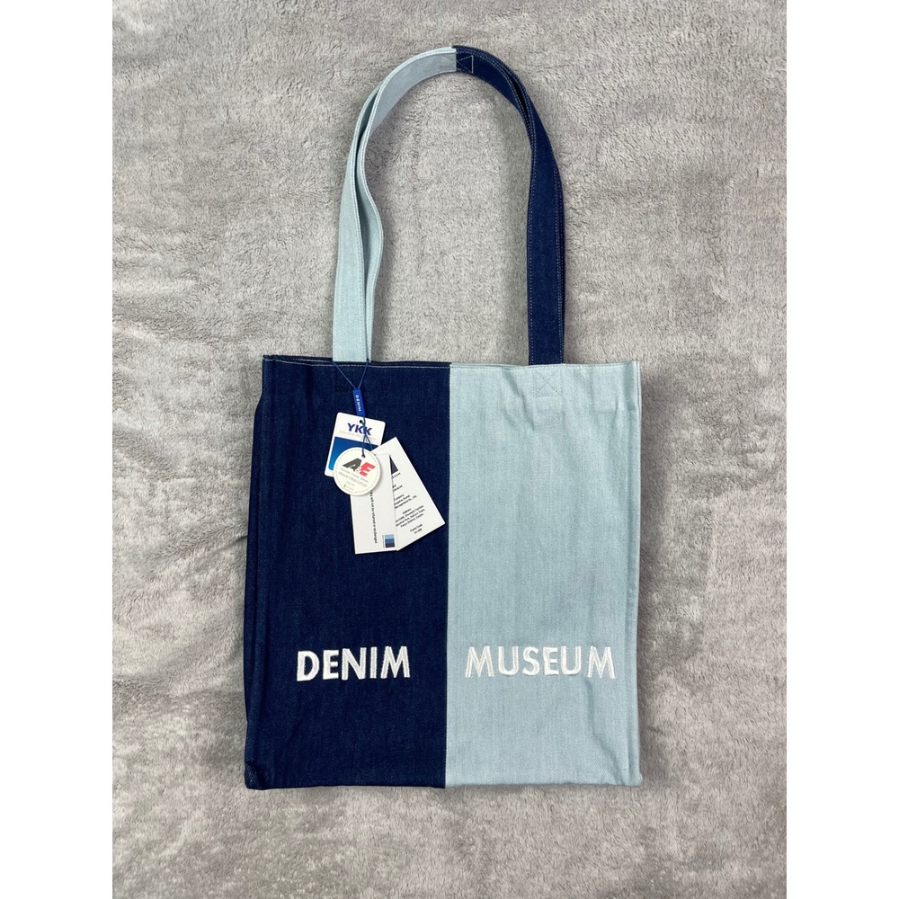 DENIM MUSEUM Tote Bag NWT Colorblock Two Tone Blue Cotton Embroidered YKK Zip